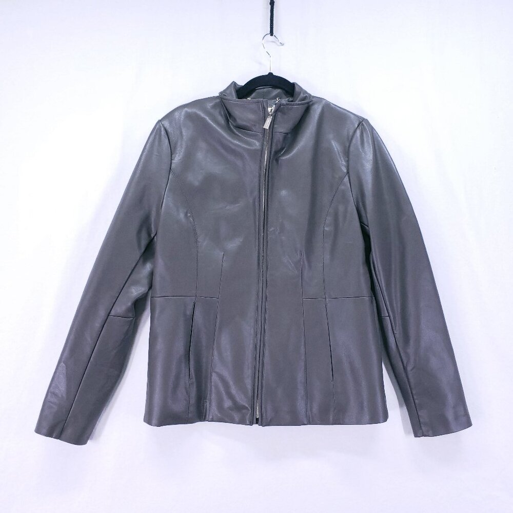 Kenneth Cole New York Dark Brown Faux Leather Mock Formal Business Jacket Size M